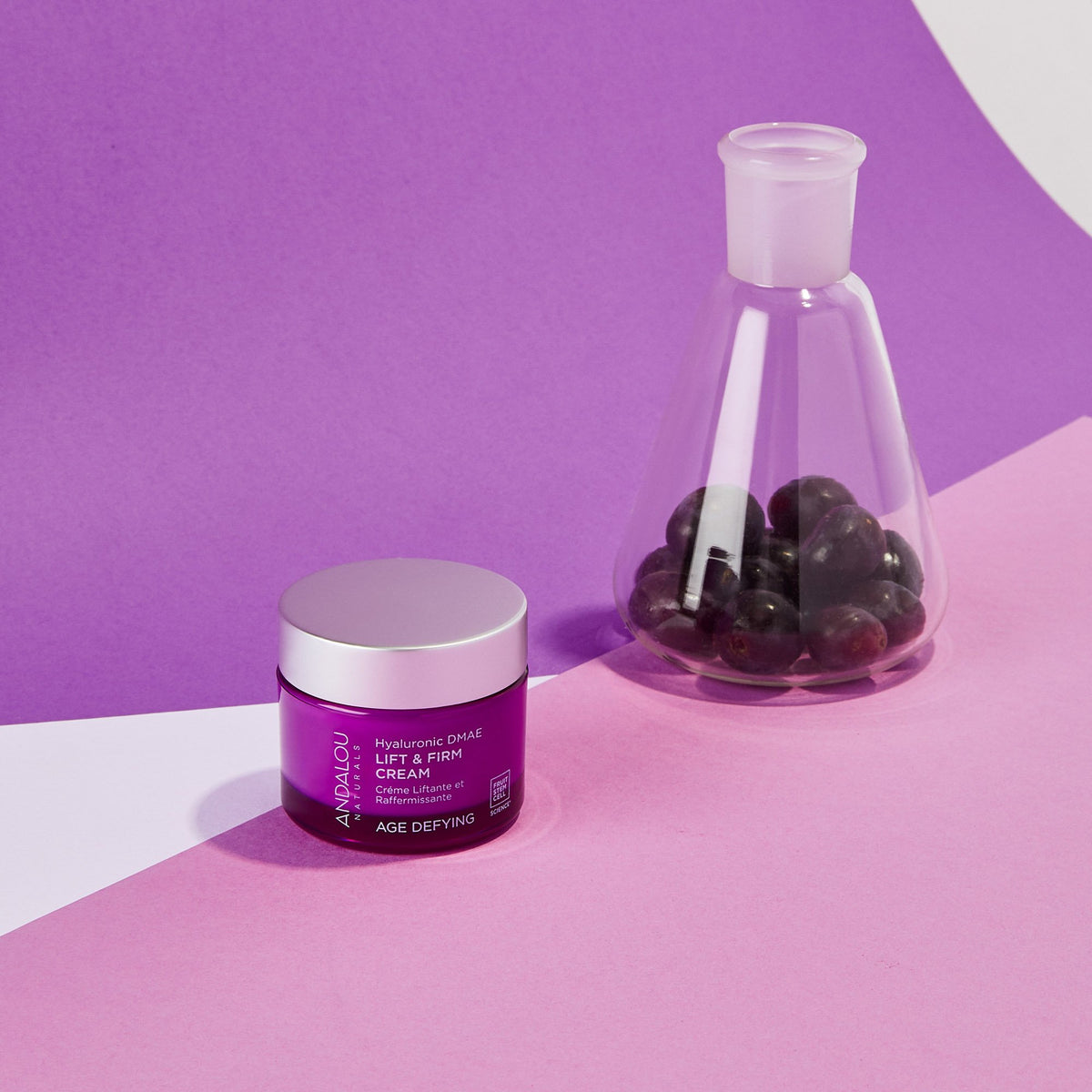 Age Defying Hyaluronic DMAE Lift & Firm Cream and concord grapes